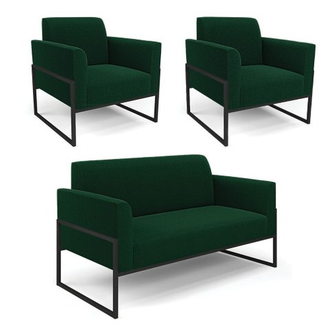 Namoradeira e 2 Poltronas Industrial Alta Preto Marisa Bouclê Verde D03 - D’Rossi