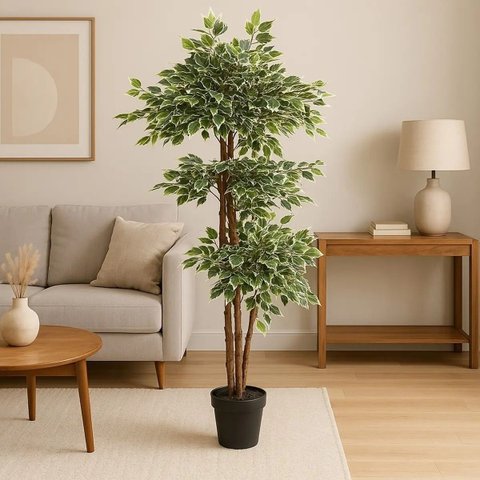 Ficus Variegata Permanente Árvore Realista Planta com 1.70m, Planta Decorativa para Casa e Eventos