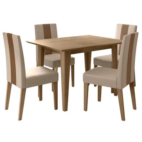 Mesa de Jantar Kate com 4 Cadeiras Estofadas Linea Suede Carvalho Poliman