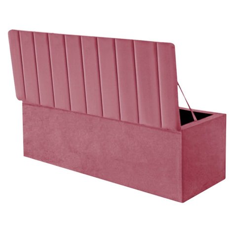 Calçadeira Baú Recamier Estofada Cama de Solteiro 90cm Carla Corino Rosa Bebe- Mabe Magazine