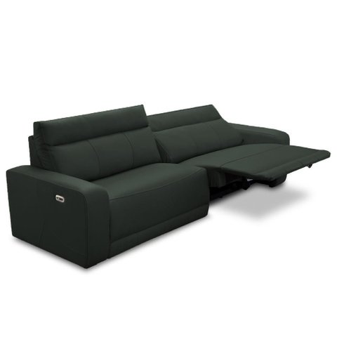 Sofá 3 Lugares Rettrátil Reclinável Elétrico 224cm Mazi L06 Couro Verde Escuro - Lyam Decor