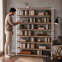 Ver imagem 2 de Estante Multiuso Organizador Livreiro Estilo Industrial 180x200 Branco Imbuia