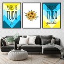 Ver imagem 1 de Kit 3 Quadros Fé e Gratidão Girassol 24x18cm - com vidro:Madeira preta