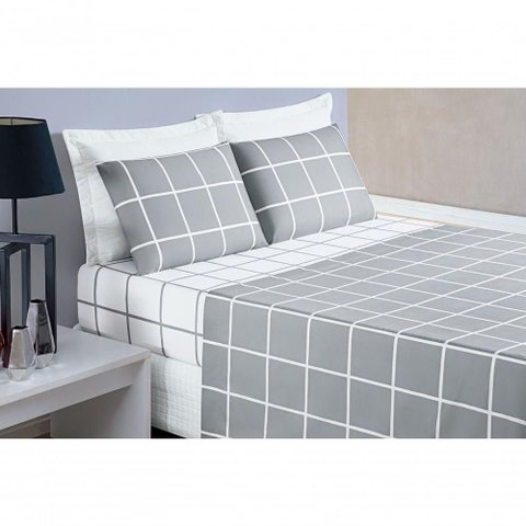 Jogo de Cama com Lençol de Cima 200 Fios Austin Casal 04 Peças - Cinza