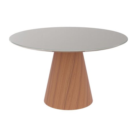 Mesa de Jantar Redonda Cone com Vidro Off White 130cm