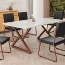Ver imagem 2 de Mesa para Sala de Jantar Retangular 160x90cm MDF com Vidro Império Branco/Marrom/Off White