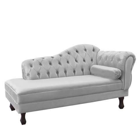 Recamier Sofá Divã Com Pés Retro 160X80 - Elã:Suede Cinza Claro