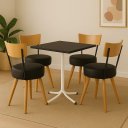 Ver imagem 1 de Mesa de Jantar Quadrada 70cm Branca Tampo Preto com 4 Cadeiras Estofada Preta Encosto Madeira Urban