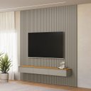 Ver imagem 1 de Painel Ripado Modular 258cm Ozero Mdp/mdf Nicho Arredondado Gris/tauari Fosco G77 - Gran Belo
