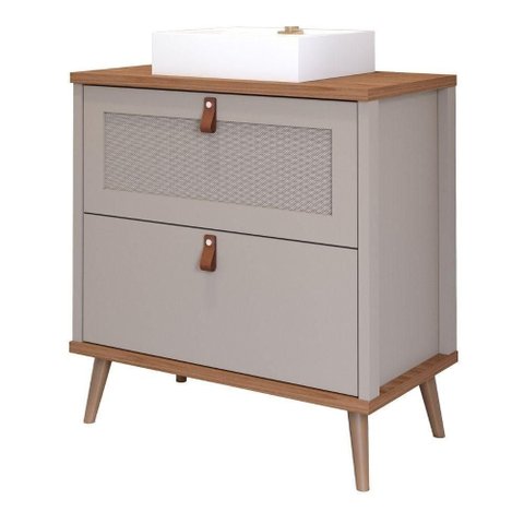 Armário Banheiro 80cm Mdf Cappuccino 1 Porta Gaveta C/ Cuba