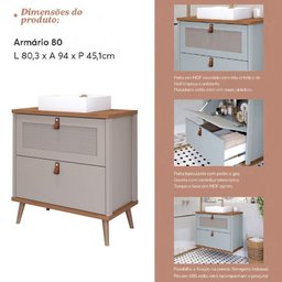 Armário Banheiro 80cm Mdf Cappuccino 1 Porta Gaveta C/ Cuba - 3