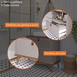 Armário Banheiro 80cm Mdf Cappuccino 1 Porta Gaveta C/ Cuba - 5