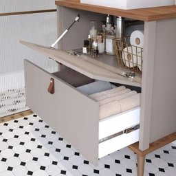 Armário Banheiro 80cm Mdf Cappuccino 1 Porta Gaveta C/ Cuba - 4