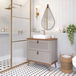 Armário Banheiro 80cm Mdf Cappuccino 1 Porta Gaveta C/ Cuba - 2