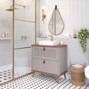 Ver imagem 2 de Armário Banheiro 80cm Mdf Cappuccino 1 Porta Gaveta C/ Cuba