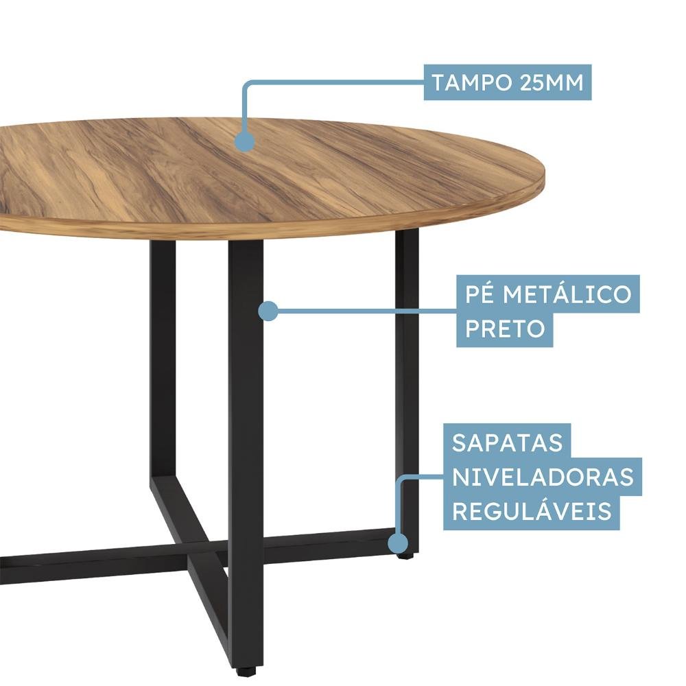 Mesa Redonda de Reunião 1,20m Pés Metal Nogal Pr F5 Office Cor:nogal com Preto - 5