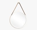 Ver imagem 1 de Espelho Decorativo Adnet Branco Alça Corino Caramelo Led Amarelo 50cm Redondo