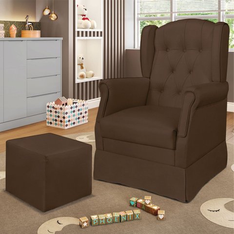 Poltrona de Amamentação com Balanço e Puff Elyra Suede Marrom P02 - D’Rossi