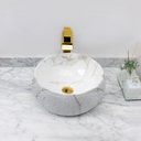 Ver imagem 4 de Kit Cuba Pia Louça Cerâmica Banheiro C/Torn e Vál Dourada 69