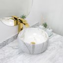 Ver imagem 3 de Kit Cuba Pia Louça Cerâmica Banheiro C/Torn e Vál Dourada 69