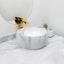 Ver imagem 2 de Kit Cuba Pia Louça Cerâmica Banheiro C/Torn e Vál Dourada 69