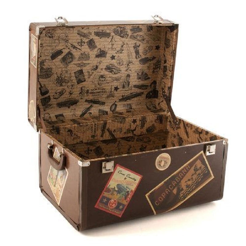 Bau Vintage Retrô Decorado Com Rótulos Antigos - 2