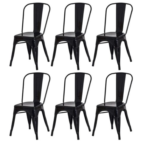 Kit 6 Cadeiras de Jantar Tolix Iron Industrial Preta