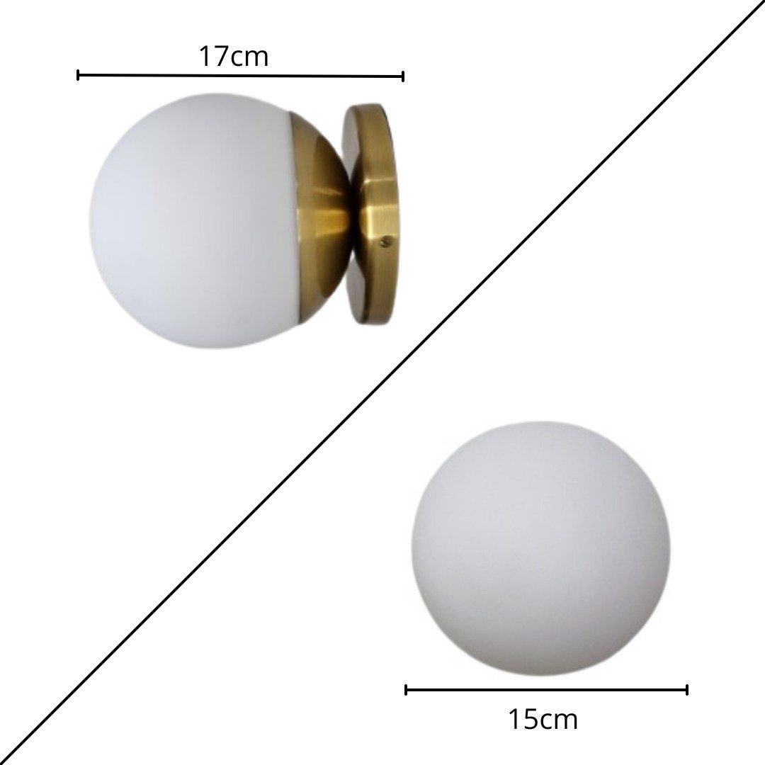 Arandela Parede Aluminio Não Enferruja Bola Vidro 15cm - 6