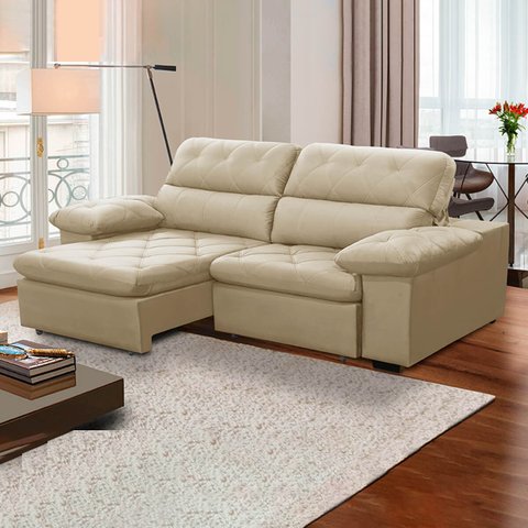 Sofa Retratil Reclinavel 2 Lugares 1,80m Crystal Veludo Bege Lansofbr