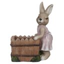 Ver imagem 1 de Escultura Coelha C/cesta e Vestido Rosa Cerâmica 44x32x19cm