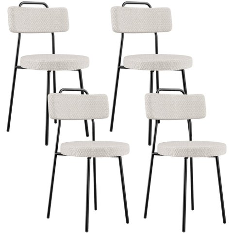 Kit 04 Cadeiras Decorativas Estofada Para Sala De Jantar Barcelona L02 Bouclê Cru - Lyam Decor