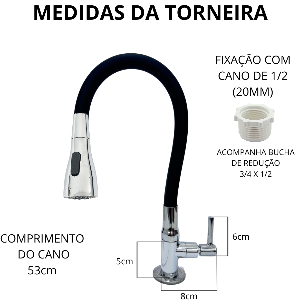 Torneira Cozinha Bancada Gourmet Preta Flexivel 1/4 Volta Abs:cromado - 8