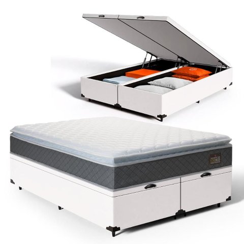 Cama Box Baú com Colchão de Espuma D45 Pillow Top Fort Comfort King 193cm