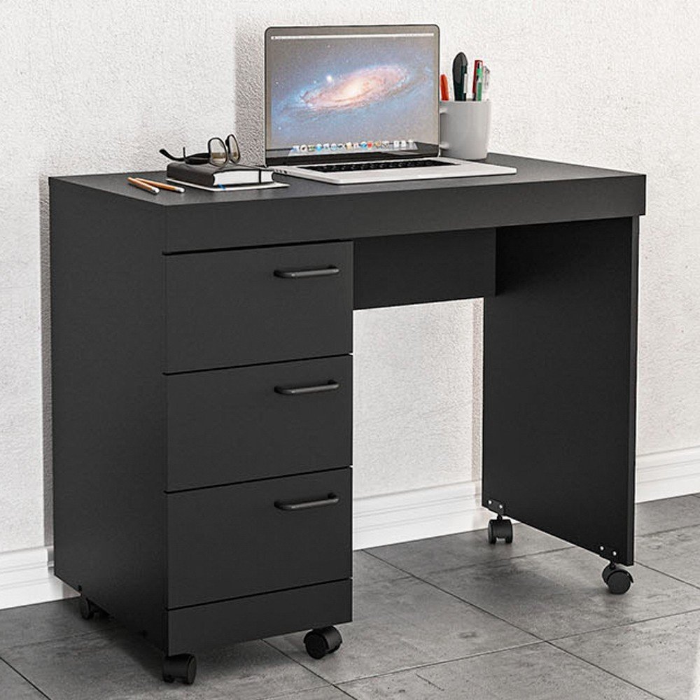 Mesa Para Computador Notebook Escrivaninha 3 Gavetas 90cm Osaka Preto ...