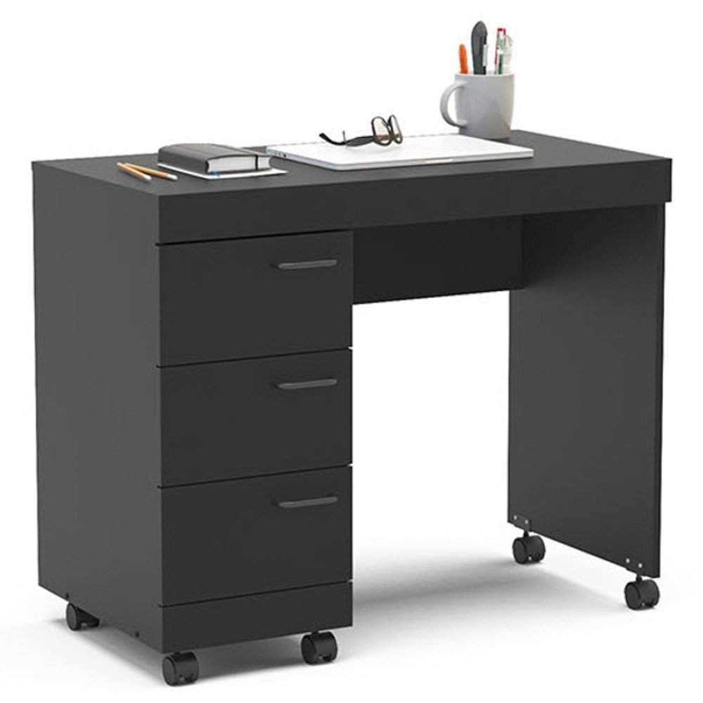 Mesa Para Computador Notebook Escrivaninha 3 Gavetas 90cm Osaka Preto ...