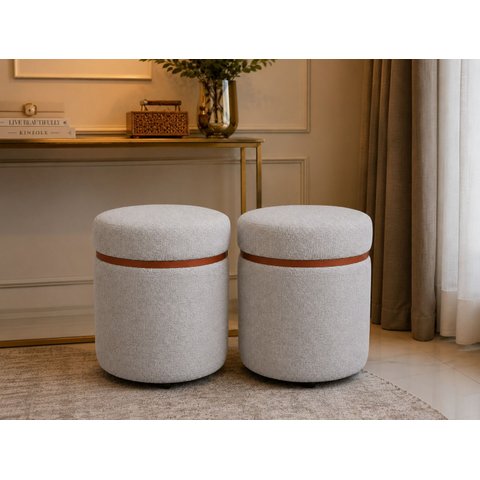Kit de Puff com Cinta Superior Cobre Fosco Cinza Linho - Let Móveis