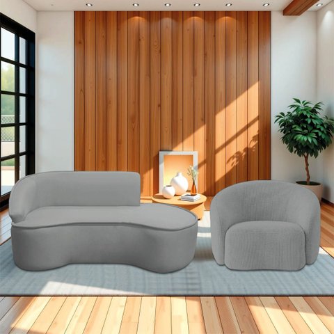 Kit Divã Recamier Orgânico Marrocos 160cm Lado Direito e 1 Poltronas Amore Bouclé