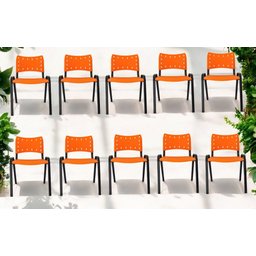 Kit com 10 Cadeiras Iso para Escola Escritório Comércio Laranja Base Preta Ecomhome - 1