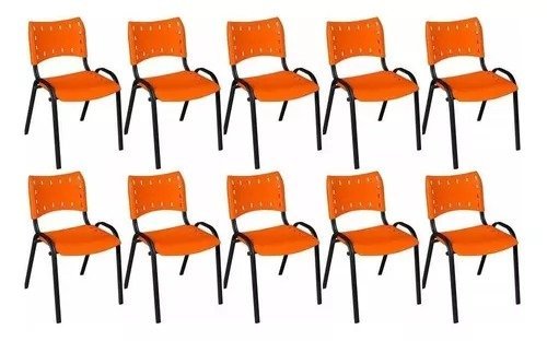 Kit Com 10 Cadeiras Iso Para Escola Escritório Comércio Laranja Base Preta