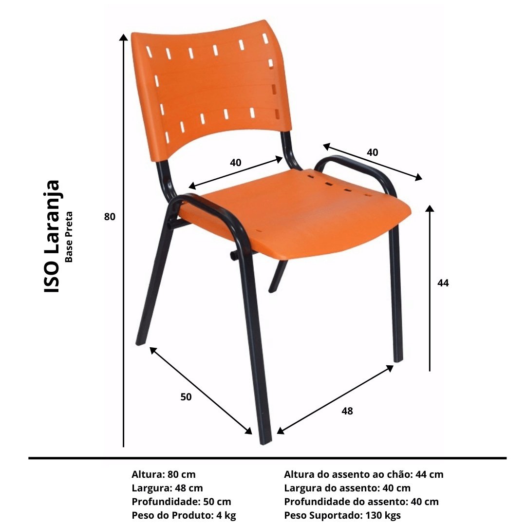 Kit com 10 Cadeiras Iso para Escola Escritório Comércio Laranja Base Preta Ecomhome - 5