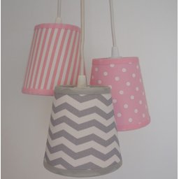 Lustre Pendente Menina Chevron Crie Casa Rosa e Cinza - 3
