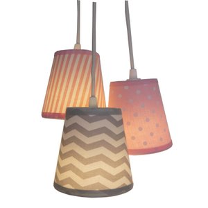 Lustre Pendente Menina Chevron Crie Casa Rosa e Cinza