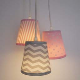 Lustre Pendente Menina Chevron Crie Casa Rosa e Cinza - 2