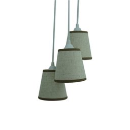 Lustre Pendente 3 Cúpulas Linho Crie Casa Bege e Bordas em Marrom - 2
