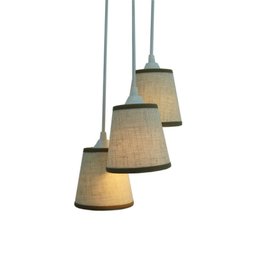 Lustre Pendente 3 Cúpulas Linho Crie Casa Bege e Bordas em Marrom - 1