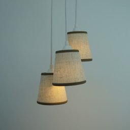 Lustre Pendente 3 Cúpulas Linho Crie Casa Bege e Bordas em Marrom - 3
