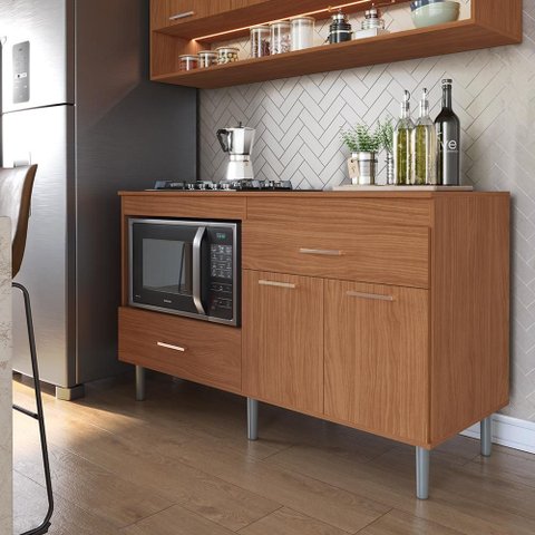 Balcão para Cooktop 1,40m 5 Bocas 2 Portas Turim Nature