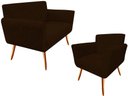 Ver imagem 1 de Kit Namoradeira + 1 Poltrona Decorativa Sabrina Suede Marrom Pés Madeira Ms Decor