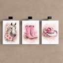 Ver imagem 2 de Kit 3 Quadro Decorativo Cavalo Cowboy Menina Rosa Moderno Qualidade Premium 28x20cm