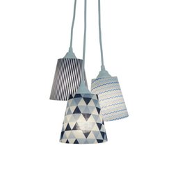 Lustre Pendente Triplo Quarto de Bebê Crie Casa Geométrico Azul e Branco - 1